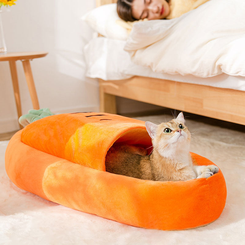 KFX-2555197 Carrot-shaped Soft Semi-closed Cat Nest for Cats up to 15 lbs - Washable, Non-slip Design