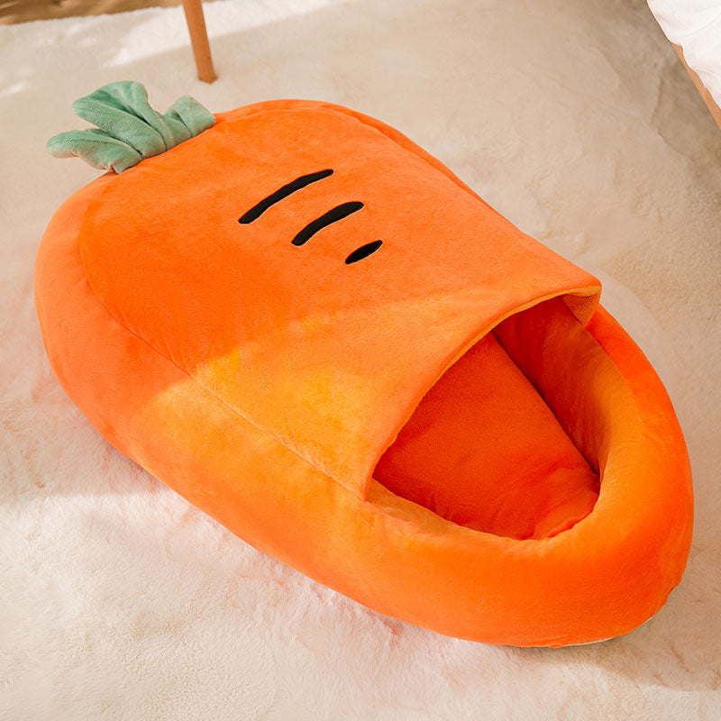 KFX-2555197 Carrot-shaped Soft Semi-closed Cat Nest for Cats up to 15 lbs - Washable, Non-slip Design