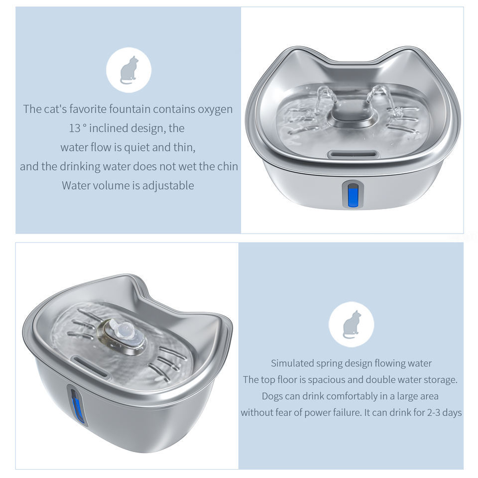 KFX-2556989 3L Stainless Steel Pet Water Dispenser with Filter for Cats - Durable and Easy to Clean