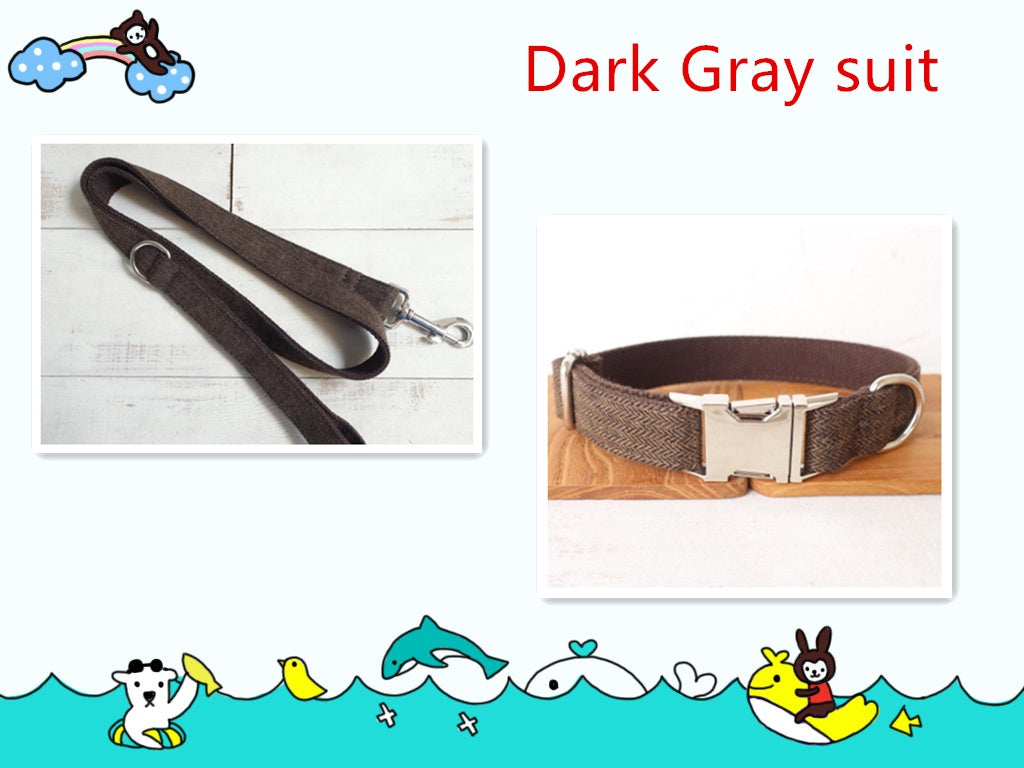 KFX-2558909 Thickened Dark Gray Polyester Fiber Dog Collar with Alloy Buckle and Rope