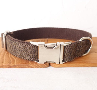 KFX-2558909 Thickened Dark Gray Polyester Fiber Dog Collar with Alloy Buckle and Rope