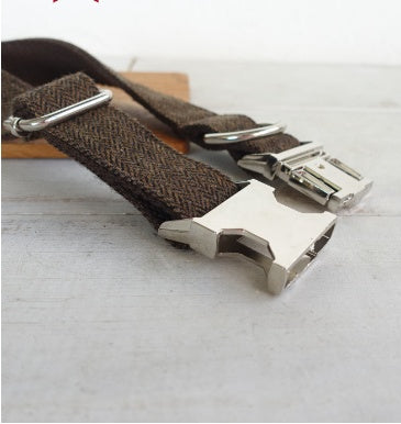 KFX-2558909 Thickened Dark Gray Polyester Fiber Dog Collar with Alloy Buckle and Rope