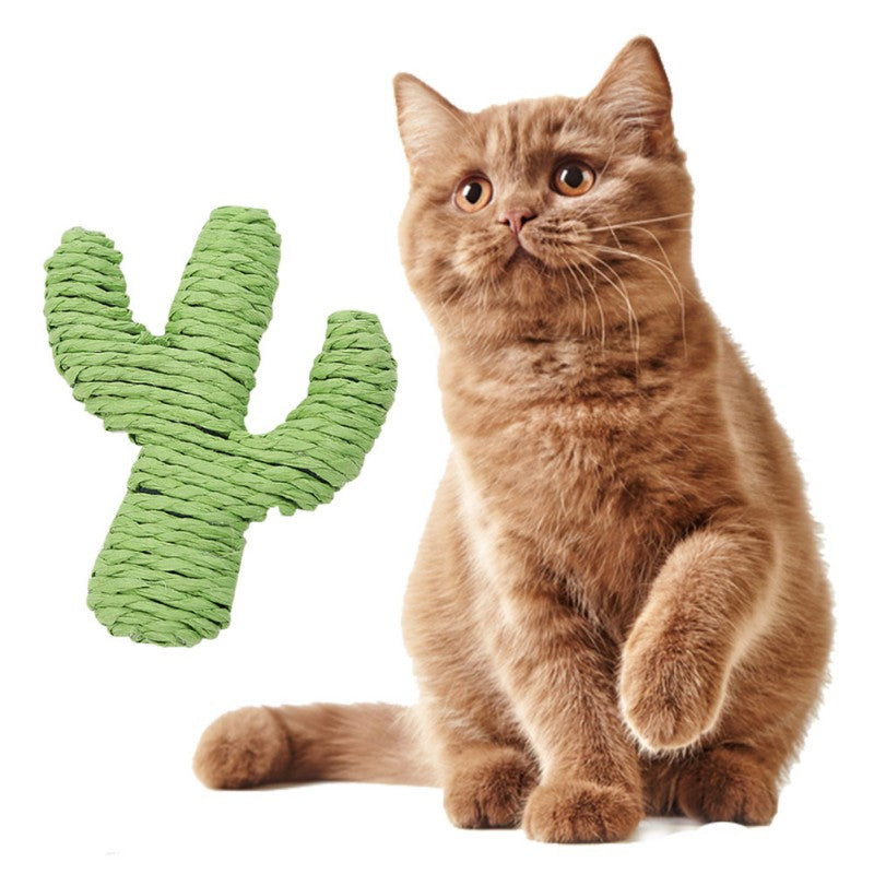 KFX-2559549 Durable Cat Toy - Green Cactus Design Made of Wired Paper for Fun and Exercise
