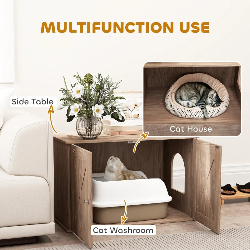 KFX-2562365 Cat Litter Box Enclosure with Drawers - Stylish, Concealed Design for Privacy and Easy Access