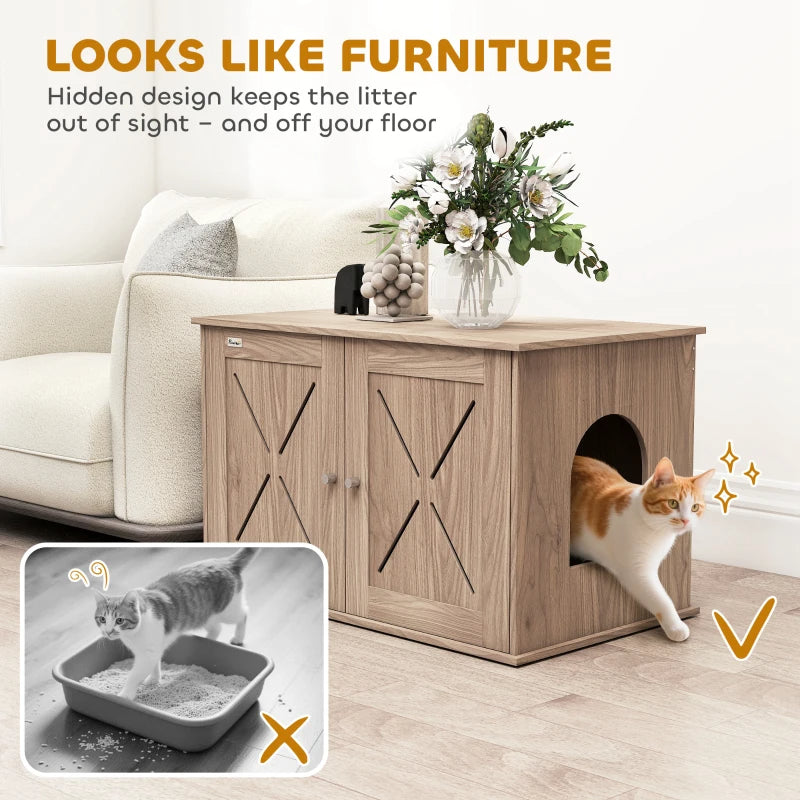 KFX-2562365 Cat Litter Box Enclosure with Drawers - Stylish, Concealed Design for Privacy and Easy Access