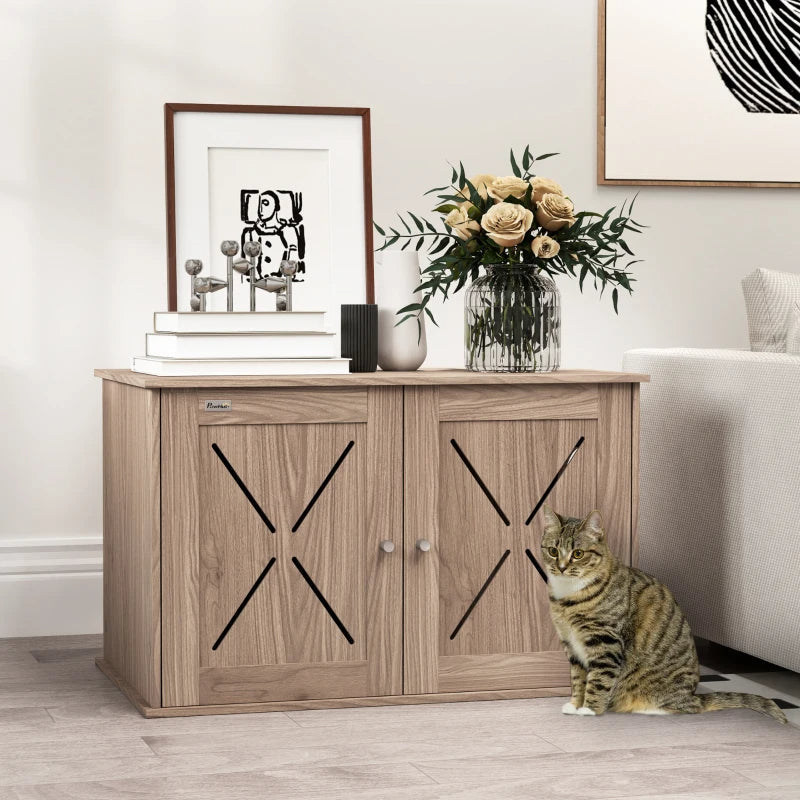 KFX-2562365 Cat Litter Box Enclosure with Drawers - Stylish, Concealed Design for Privacy and Easy Access