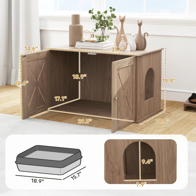 KFX-2562365 Cat Litter Box Enclosure with Drawers - Stylish, Concealed Design for Privacy and Easy Access