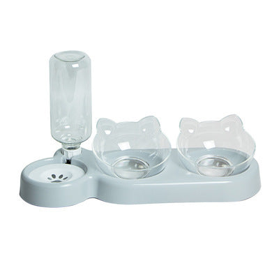 KFX-2562877 Automatic Three-Bowl Pet Feeder with Cat Ear Neck Guard, Eco-Friendly PP Material, Available in Multiple Colors