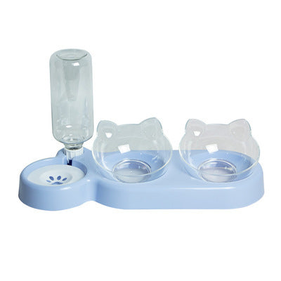 KFX-2562877 Automatic Three-Bowl Pet Feeder with Cat Ear Neck Guard, Eco-Friendly PP Material, Available in Multiple Colors