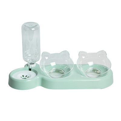 KFX-2562877 Automatic Three-Bowl Pet Feeder with Cat Ear Neck Guard, Eco-Friendly PP Material, Available in Multiple Colors