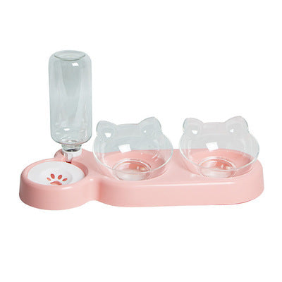 KFX-2562877 Automatic Three-Bowl Pet Feeder with Cat Ear Neck Guard, Eco-Friendly PP Material, Available in Multiple Colors