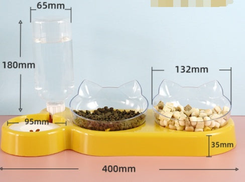 KFX-2562877 Automatic Three-Bowl Pet Feeder with Cat Ear Neck Guard, Eco-Friendly PP Material, Available in Multiple Colors