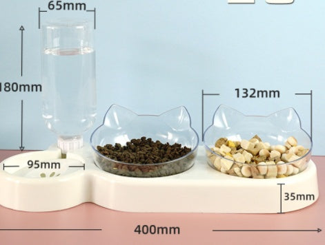 KFX-2562877 Automatic Three-Bowl Pet Feeder with Cat Ear Neck Guard, Eco-Friendly PP Material, Available in Multiple Colors