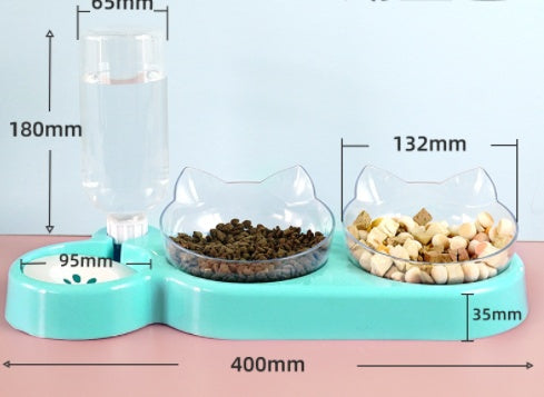 KFX-2562877 Automatic Three-Bowl Pet Feeder with Cat Ear Neck Guard, Eco-Friendly PP Material, Available in Multiple Colors