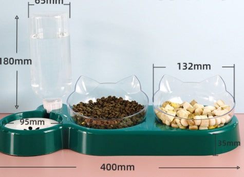 KFX-2562877 Automatic Three-Bowl Pet Feeder with Cat Ear Neck Guard, Eco-Friendly PP Material, Available in Multiple Colors