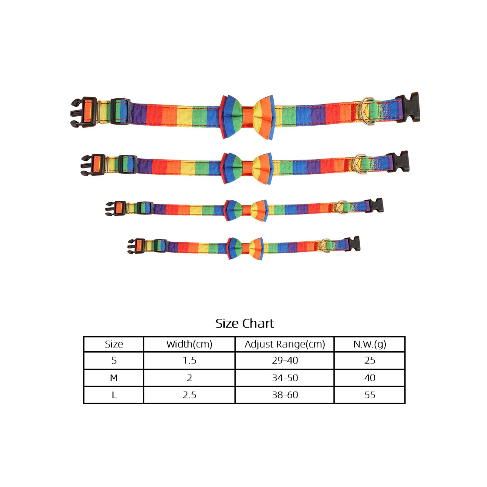 KFX-2564669 Rainbow Bow Tie Pet Collar for Cats and Dogs, Leisure Style, Multiple Sizes Available