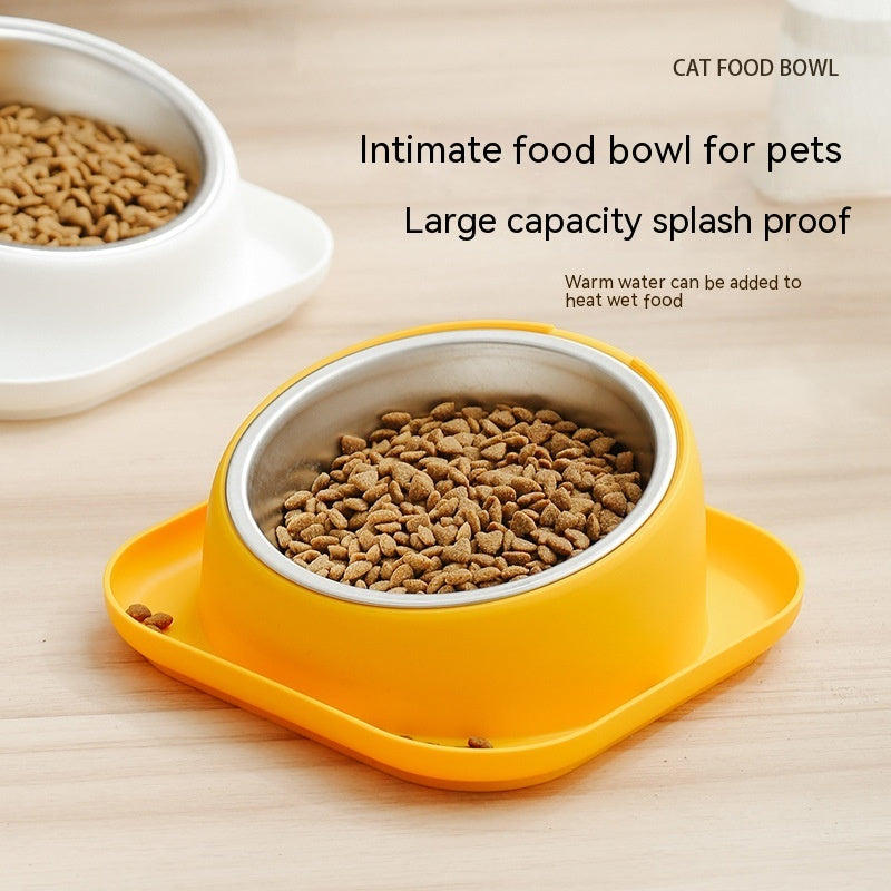 KFX-2566845 Oblique Cat and Dog Food Bowl - Anti-Tumble Design in White, Yellow, and Orange