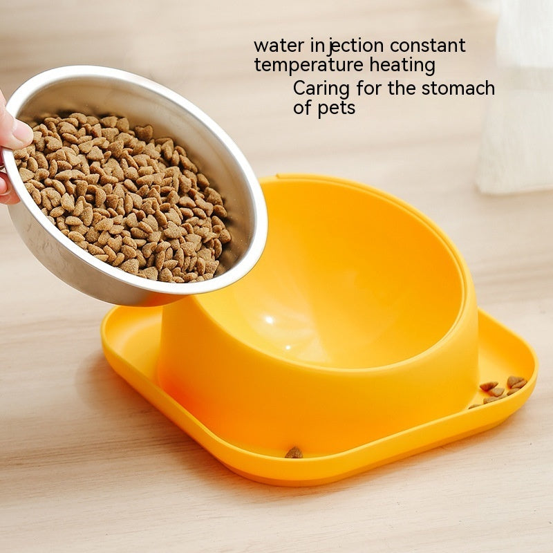 KFX-2566845 Oblique Cat and Dog Food Bowl - Anti-Tumble Design in White, Yellow, and Orange