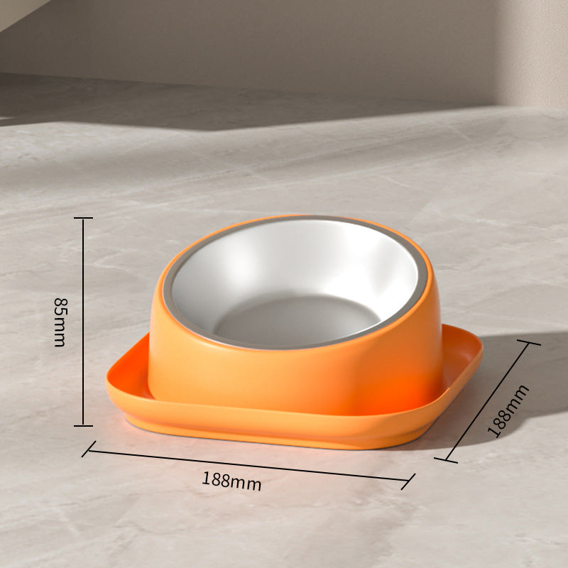 KFX-2566845 Oblique Cat and Dog Food Bowl - Anti-Tumble Design in White, Yellow, and Orange