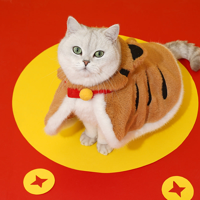 KFX-2567229 Cozy Tiger Spot Thickened Plush Cloak for Small Dogs