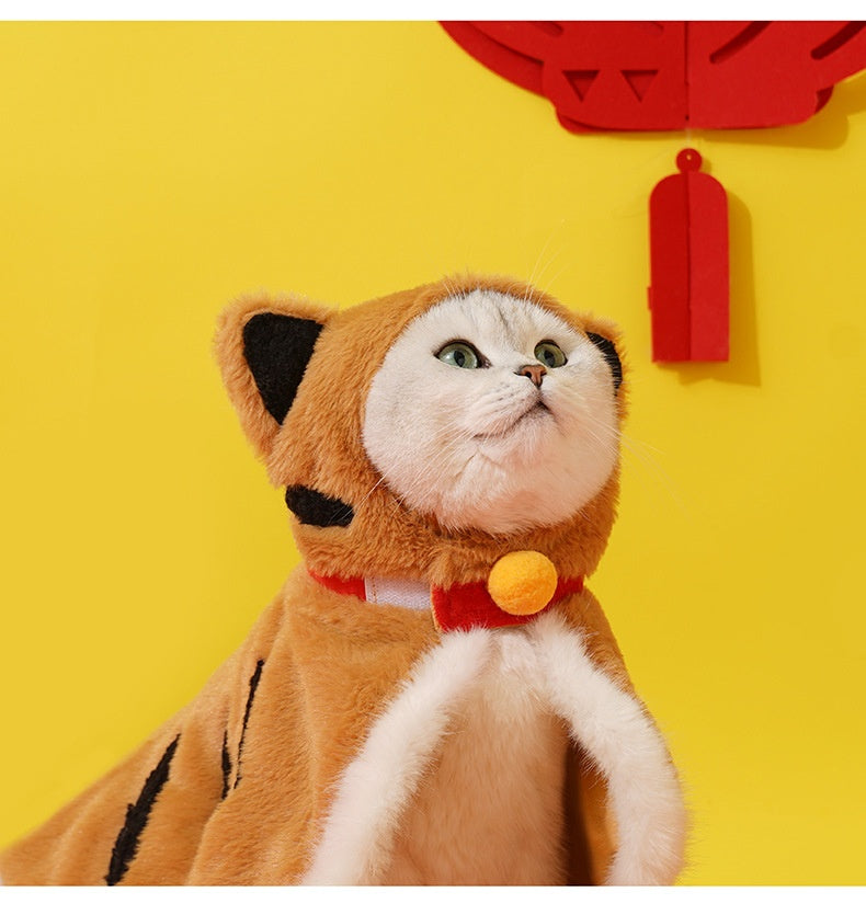 KFX-2567229 Cozy Tiger Spot Thickened Plush Cloak for Small Dogs