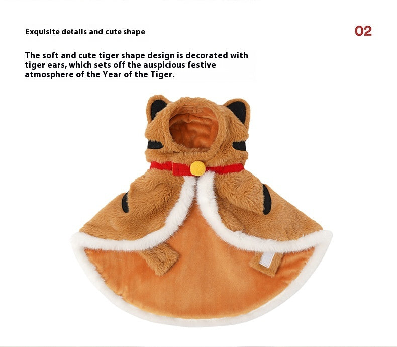 KFX-2567229 Cozy Tiger Spot Thickened Plush Cloak for Small Dogs