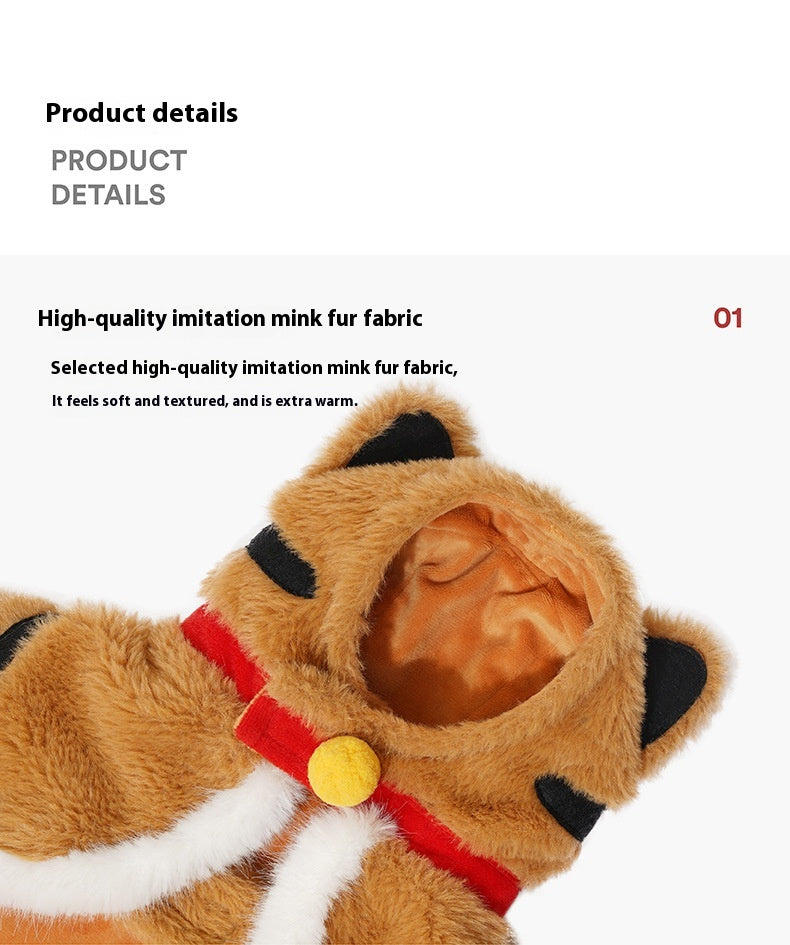 KFX-2567229 Cozy Tiger Spot Thickened Plush Cloak for Small Dogs
