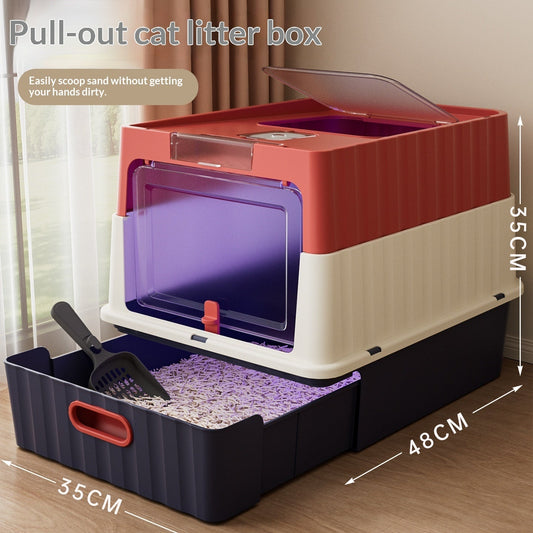 KFX-2568125 Extra-Large Enclosed Cat Litter Box with Cube Drawer and UV Sterilization in Off-White