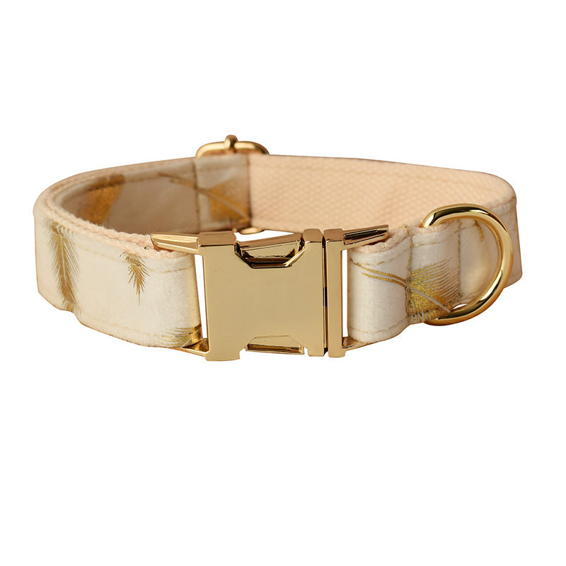 KFX-2574397 Cream Velvet Dog Collar Set with Leash and Bow Accessories in Multiple Sizes