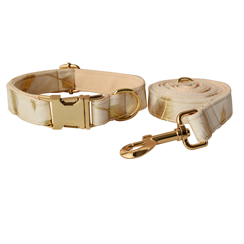 KFX-2574397 Cream Velvet Dog Collar Set with Leash and Bow Accessories in Multiple Sizes