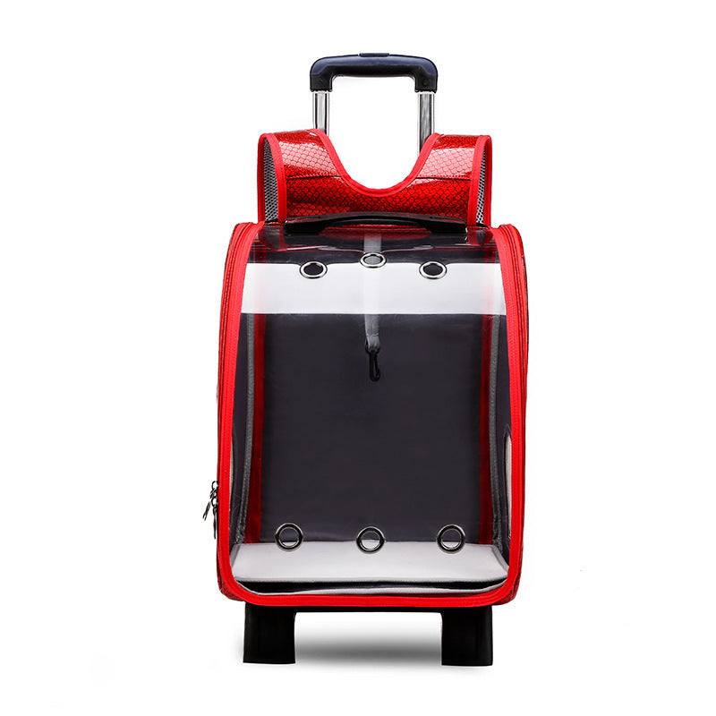 KFX-2574653 Transparent Folding Pet Trolley Diaper Bag for Small Dogs and Cats, Medium Soft PU PC and Oxford Cloth