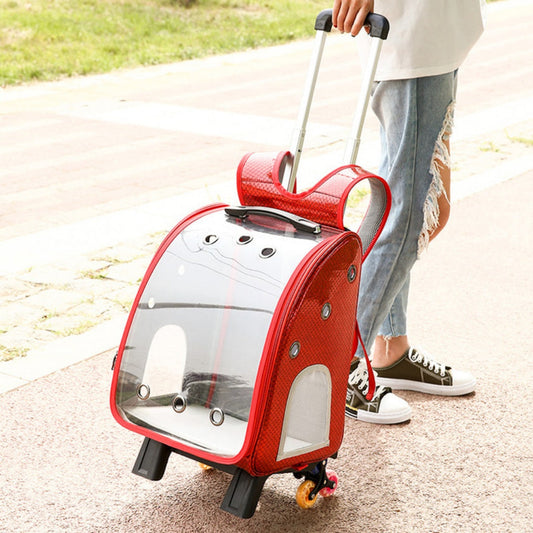 KFX-2574653 Transparent Folding Pet Trolley Diaper Bag for Small Dogs and Cats, Medium Soft PU PC and Oxford Cloth