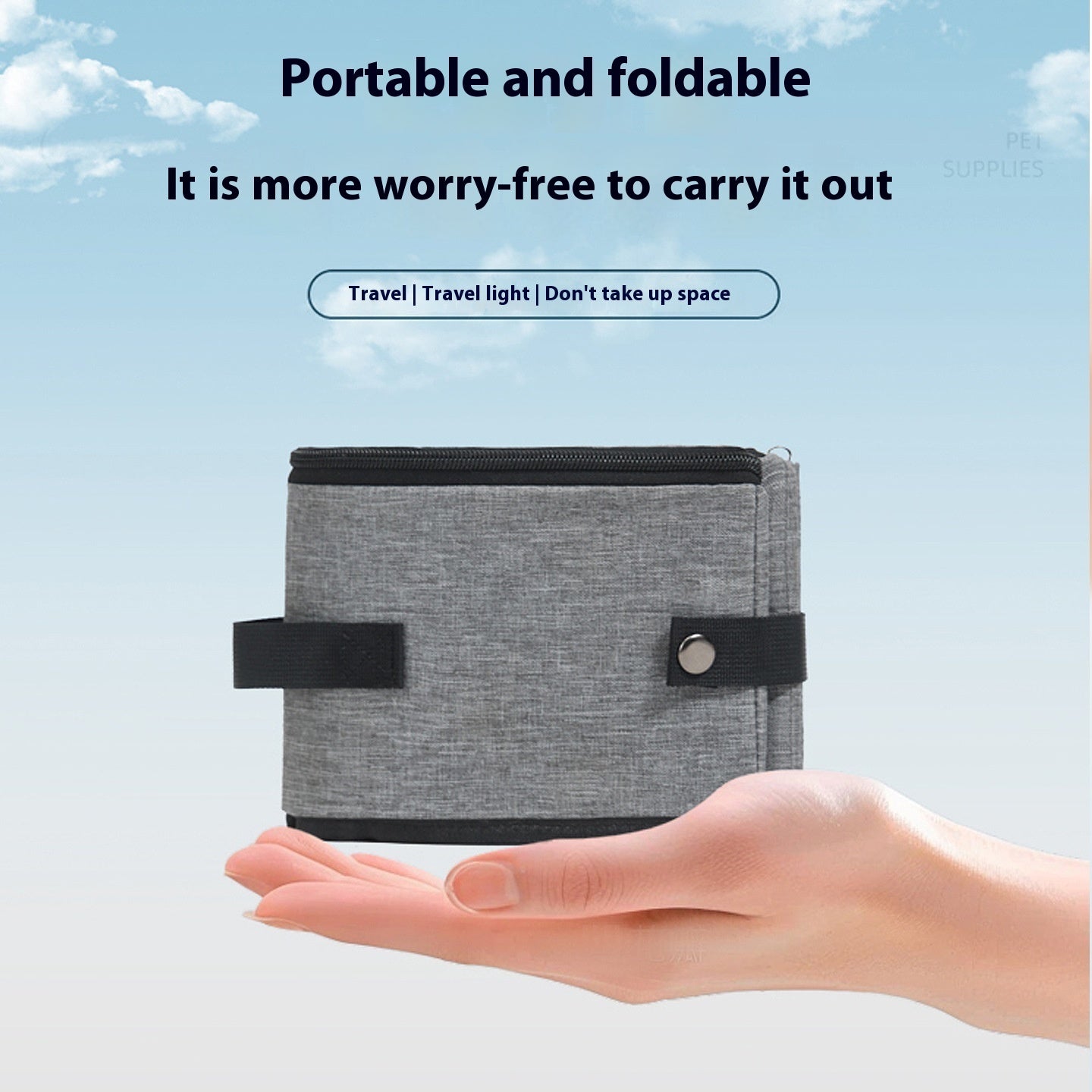 KFX-2576061 Foldable Cat Toilet, Portable Mobile Cat Litter Box, Grey & Black Oxford Cloth Design, 40x30x14cm