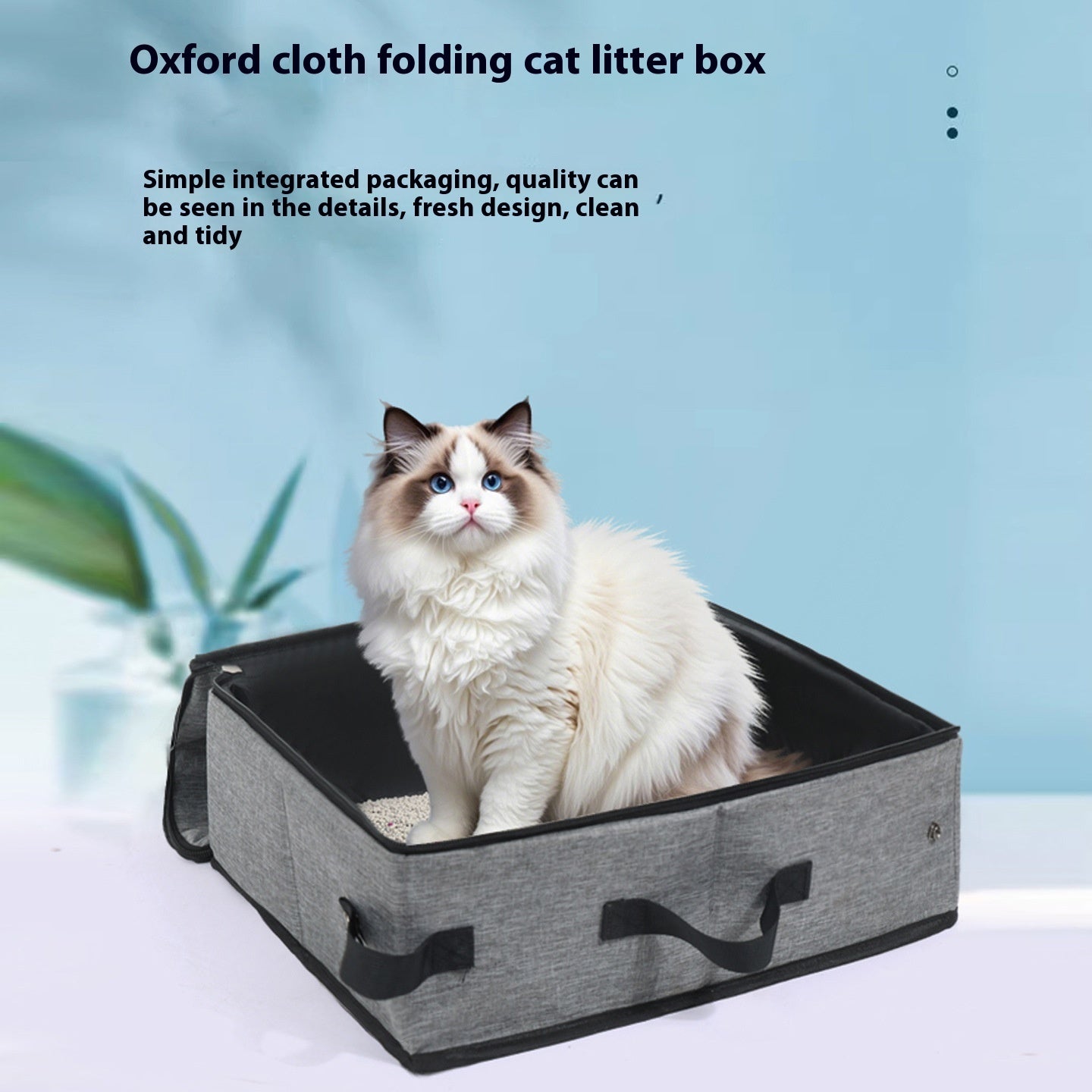 KFX-2576061 Foldable Cat Toilet, Portable Mobile Cat Litter Box, Grey & Black Oxford Cloth Design, 40x30x14cm
