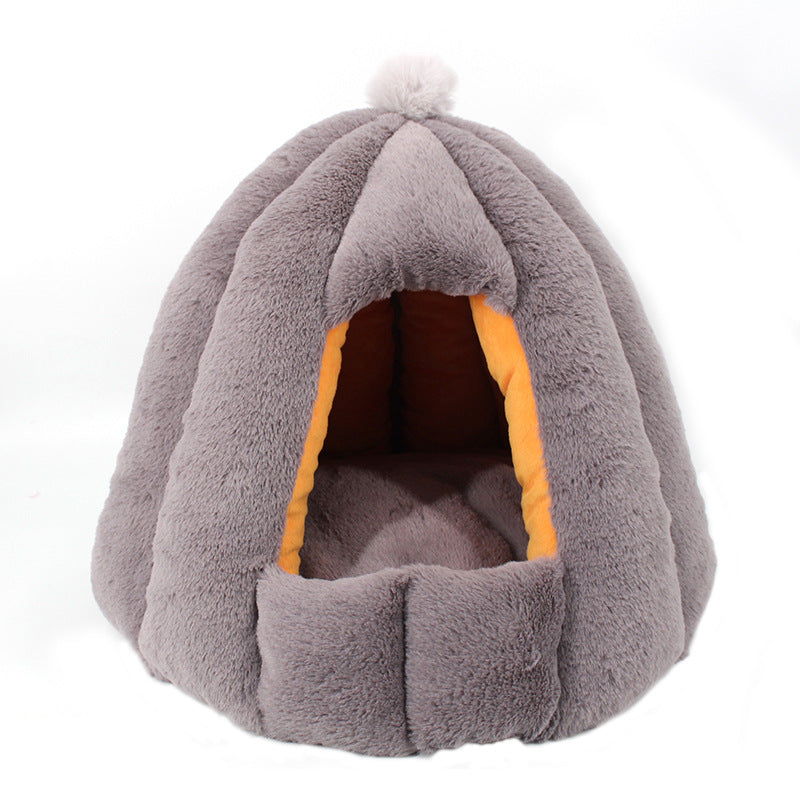 KFX-2576445 Cozy Enclosed Cat Litter Box with Warm Fabric Design in White, Pink, and Grey