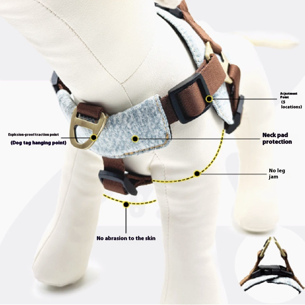 KFX-2577981 Vest Style Dog Harness with Traction Rope for Small to Medium Dogs, Nylon Anti-Bite Design in H03 Brown Color