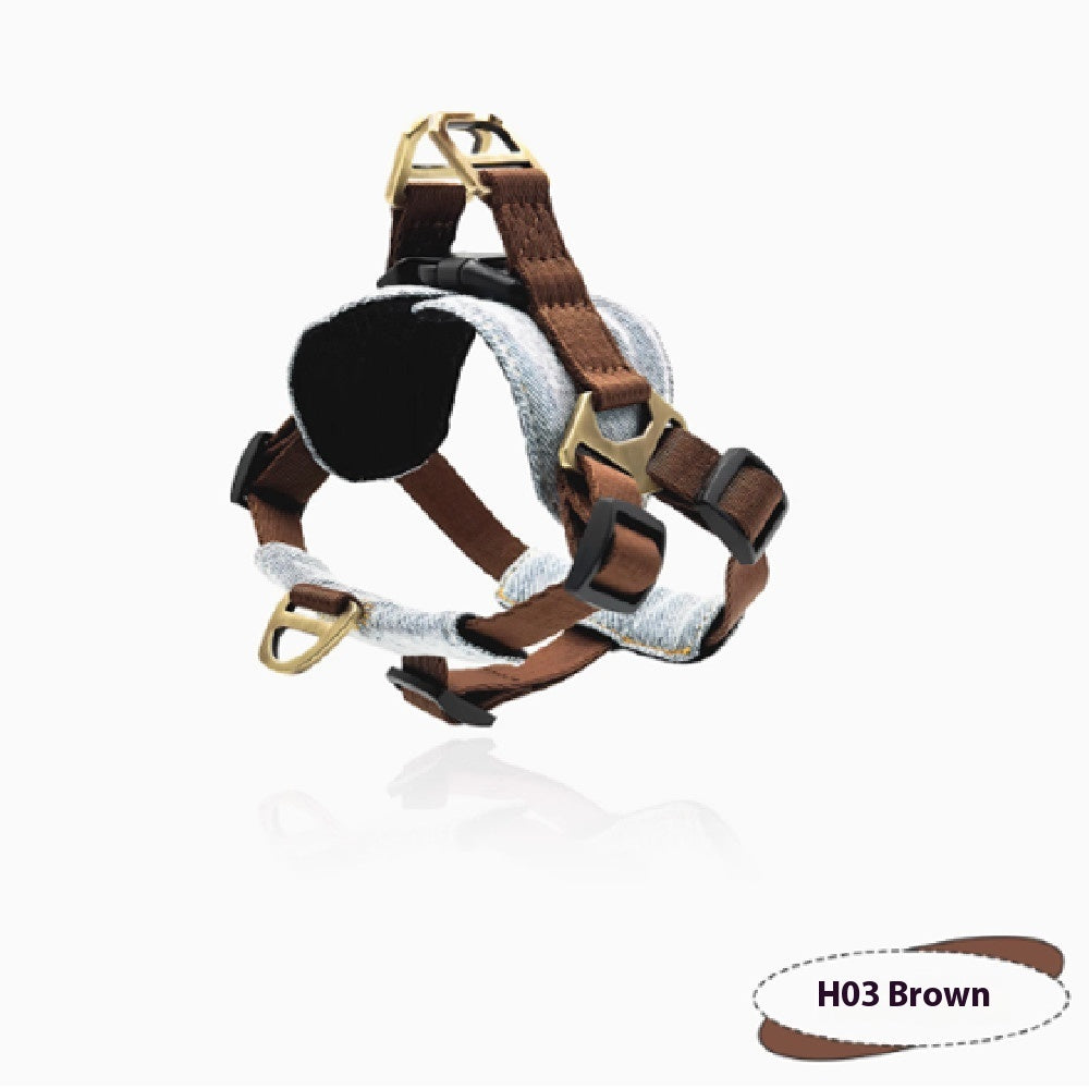 KFX-2577981 Vest Style Dog Harness with Traction Rope for Small to Medium Dogs, Nylon Anti-Bite Design in H03 Brown Color