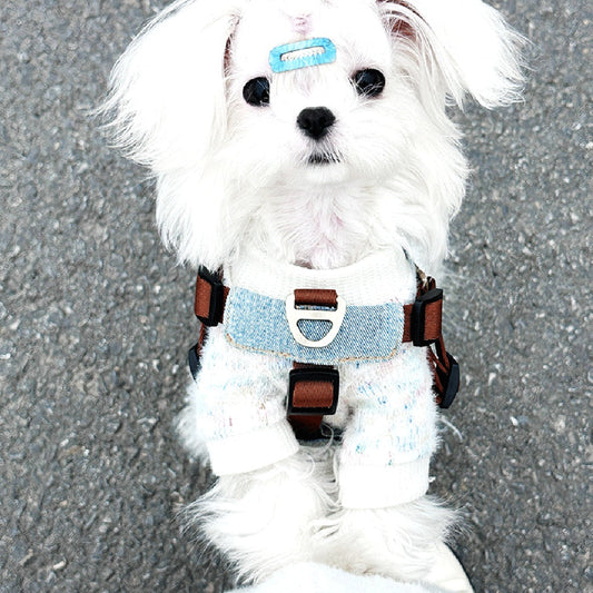 KFX-2577981 Vest Style Dog Harness with Traction Rope for Small to Medium Dogs, Nylon Anti-Bite Design in H03 Brown Color