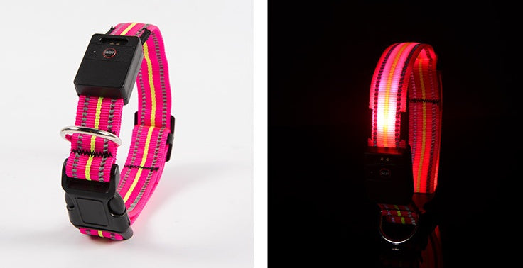 KFX-2580157 Waterproof Fiber Optic Magnetic Charging Pet Collar with Reflective Safety Modes