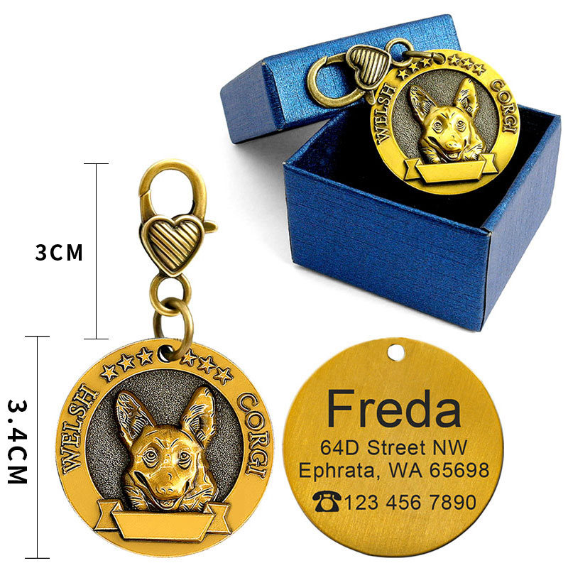 KFX-2580797 Custom Engraved Metal Dog ID Tag with Anti-Lost Features, Fits 18 Breeds