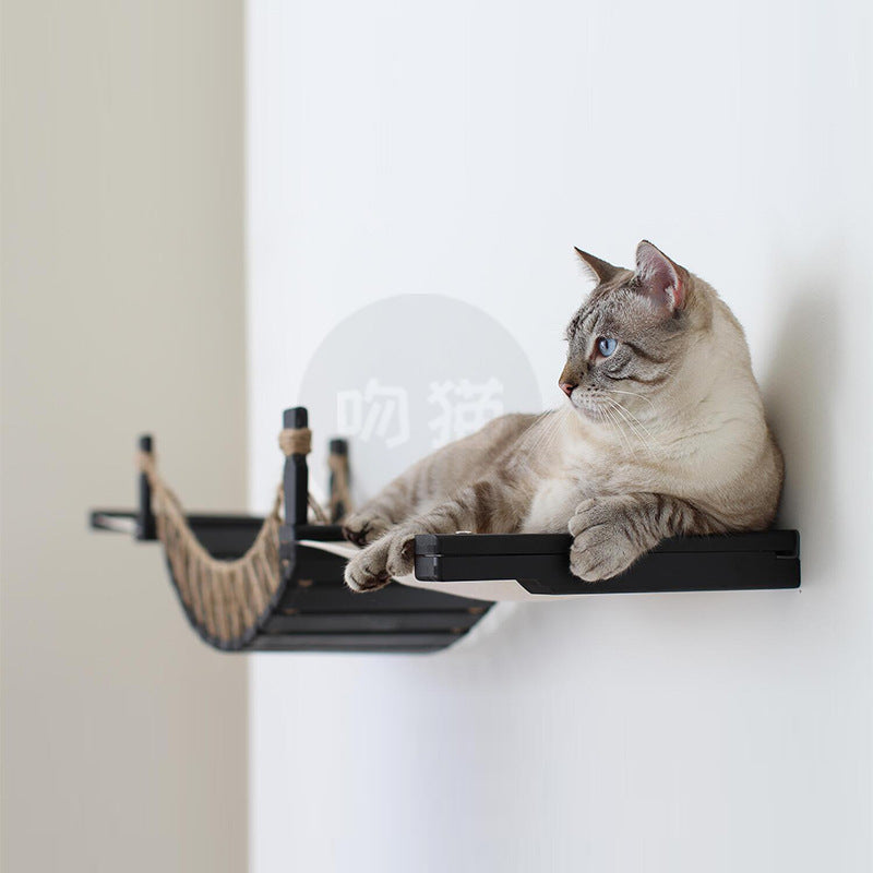 KFX-2581437 Cat Suspension Bridge Rope Ladder - Soft Hemp Rope Wooden Frame for Wall Climbing Pets