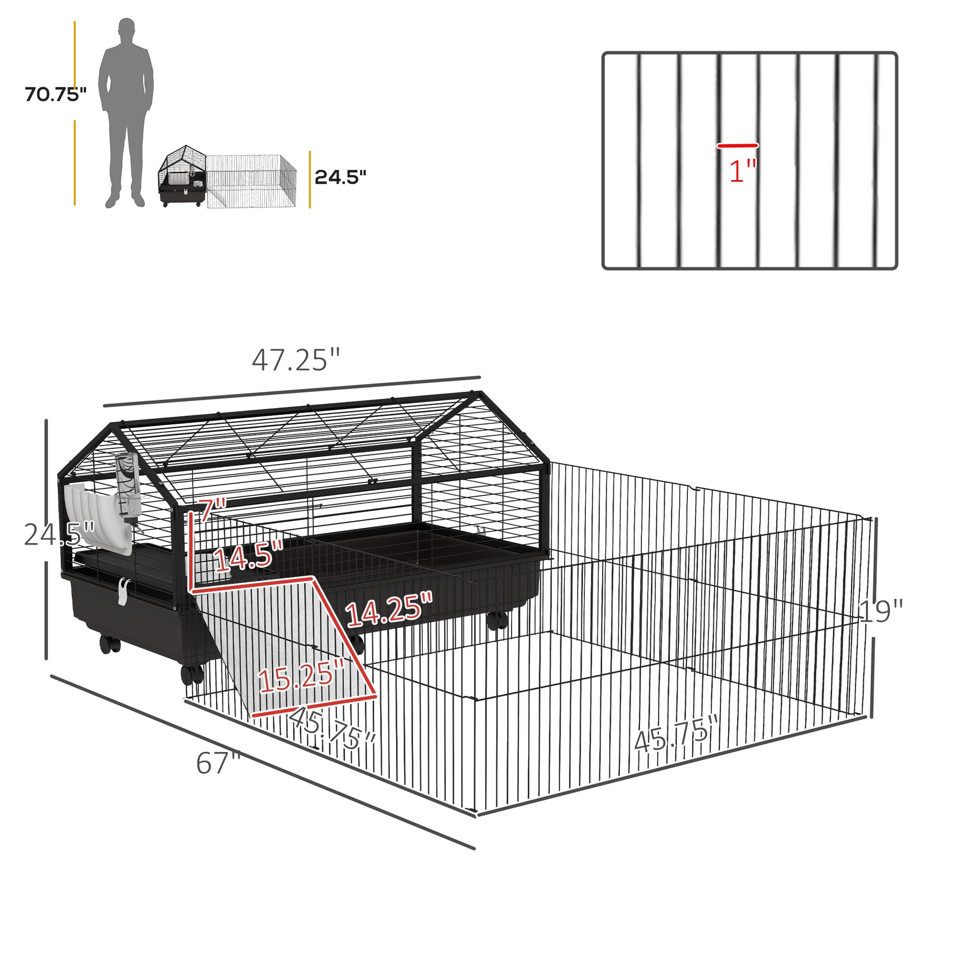 KFX-2581821 Large Rolling Playpen Cage for Small Animals with Water Bottle - 46.5"