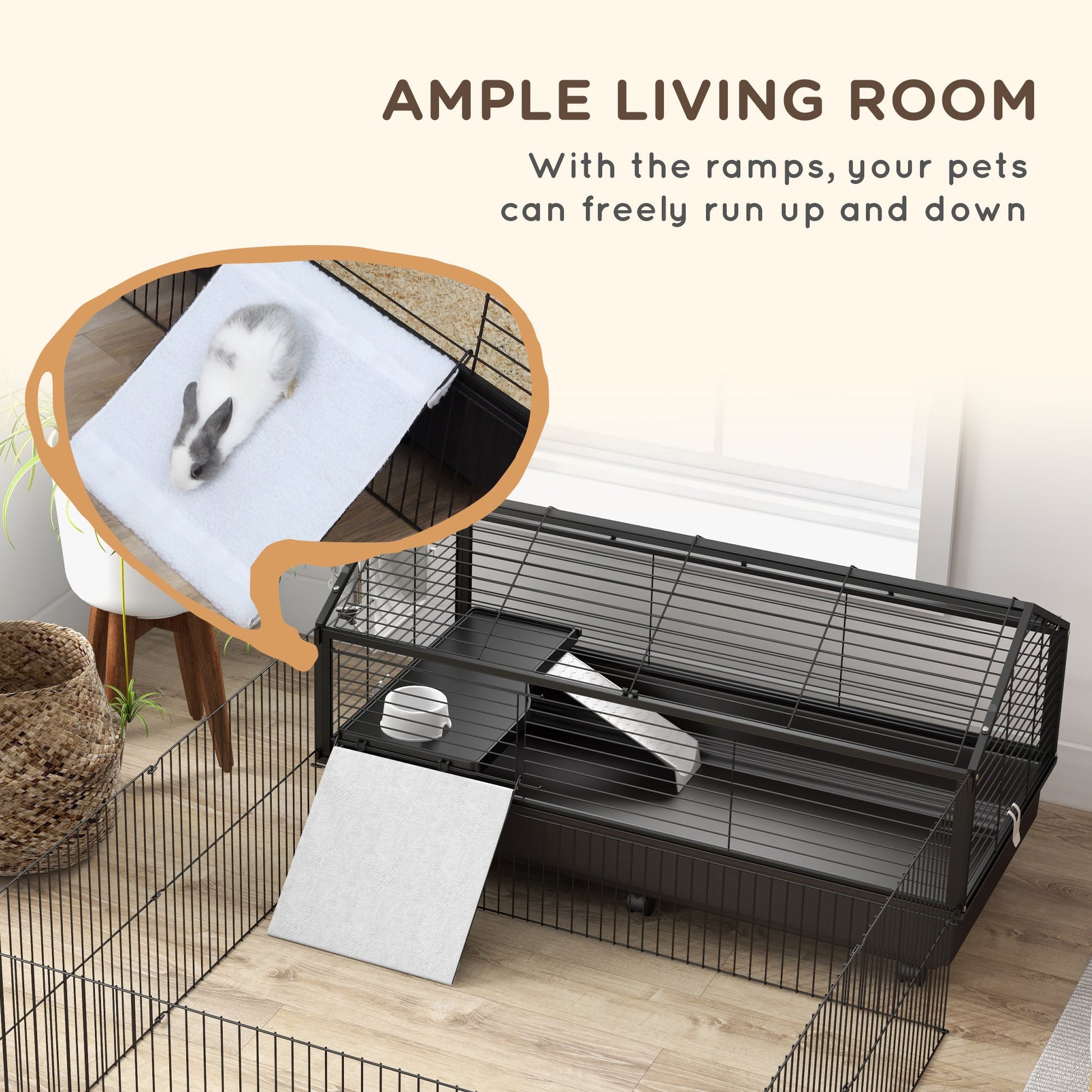 KFX-2581821 Large Rolling Playpen Cage for Small Animals with Water Bottle - 46.5"