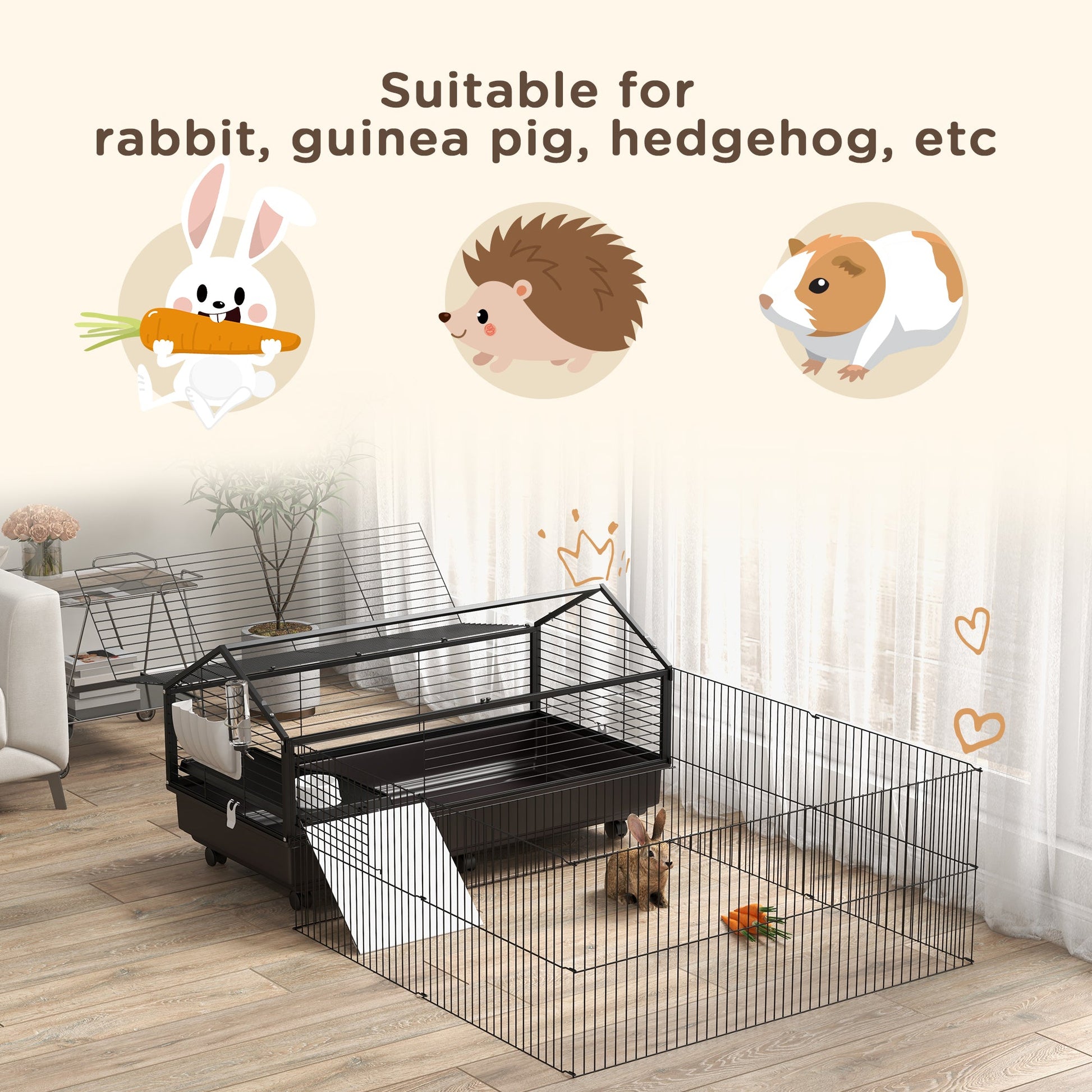 KFX-2581821 Large Rolling Playpen Cage for Small Animals with Water Bottle - 46.5"