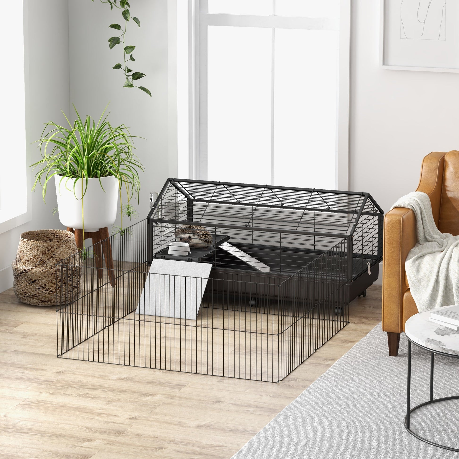 KFX-2581821 Large Rolling Playpen Cage for Small Animals with Water Bottle - 46.5"