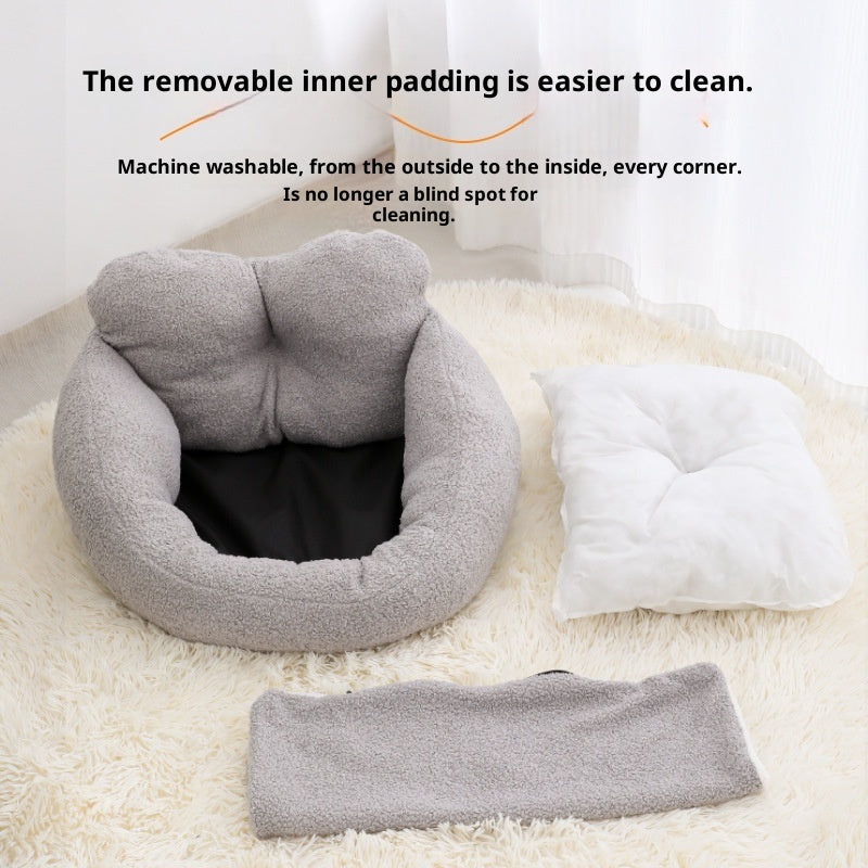 KFX-2582205 Cozy Peach Heart-Shaped Dog Fleece Bed - Removable & Washable, Sizes M & L