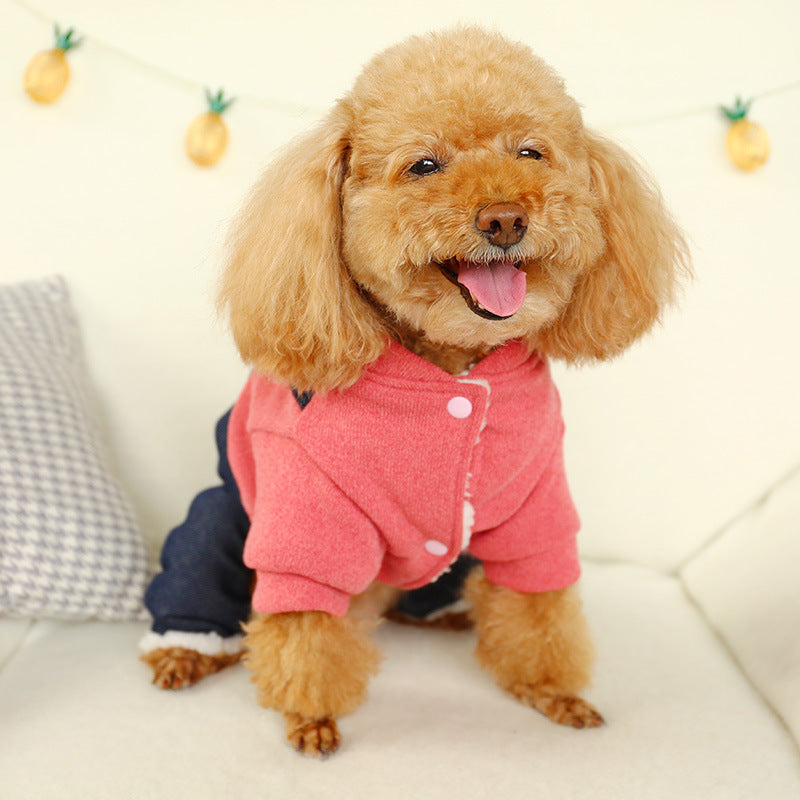 KFX-2582589 Hug Bear Cotton Padded Coat for Pets - Warm and Cozy Four-Legged Apparel in Pink and Milk Tea