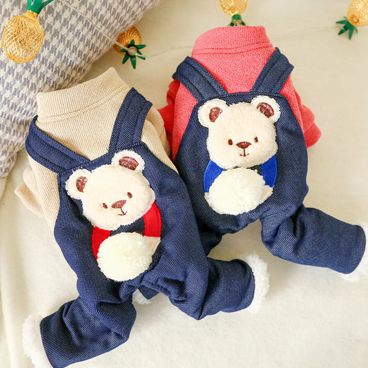 KFX-2582589 Hug Bear Cotton Padded Coat for Pets - Warm and Cozy Four-Legged Apparel in Pink and Milk Tea