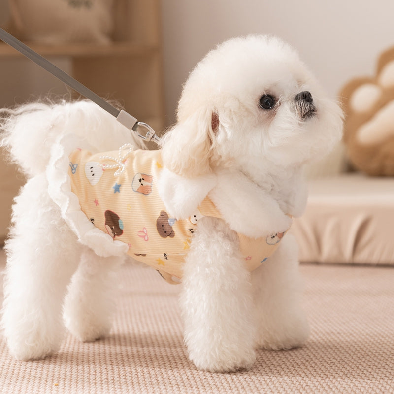 KFX-2582717 Winter Fleece Teddy Dress with 3D Ears for Small Dogs and Cats, Hooded Soft Cotton Coat