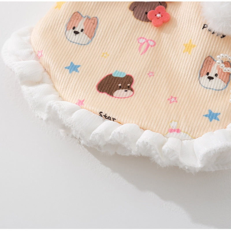 KFX-2582717 Winter Fleece Teddy Dress with 3D Ears for Small Dogs and Cats, Hooded Soft Cotton Coat